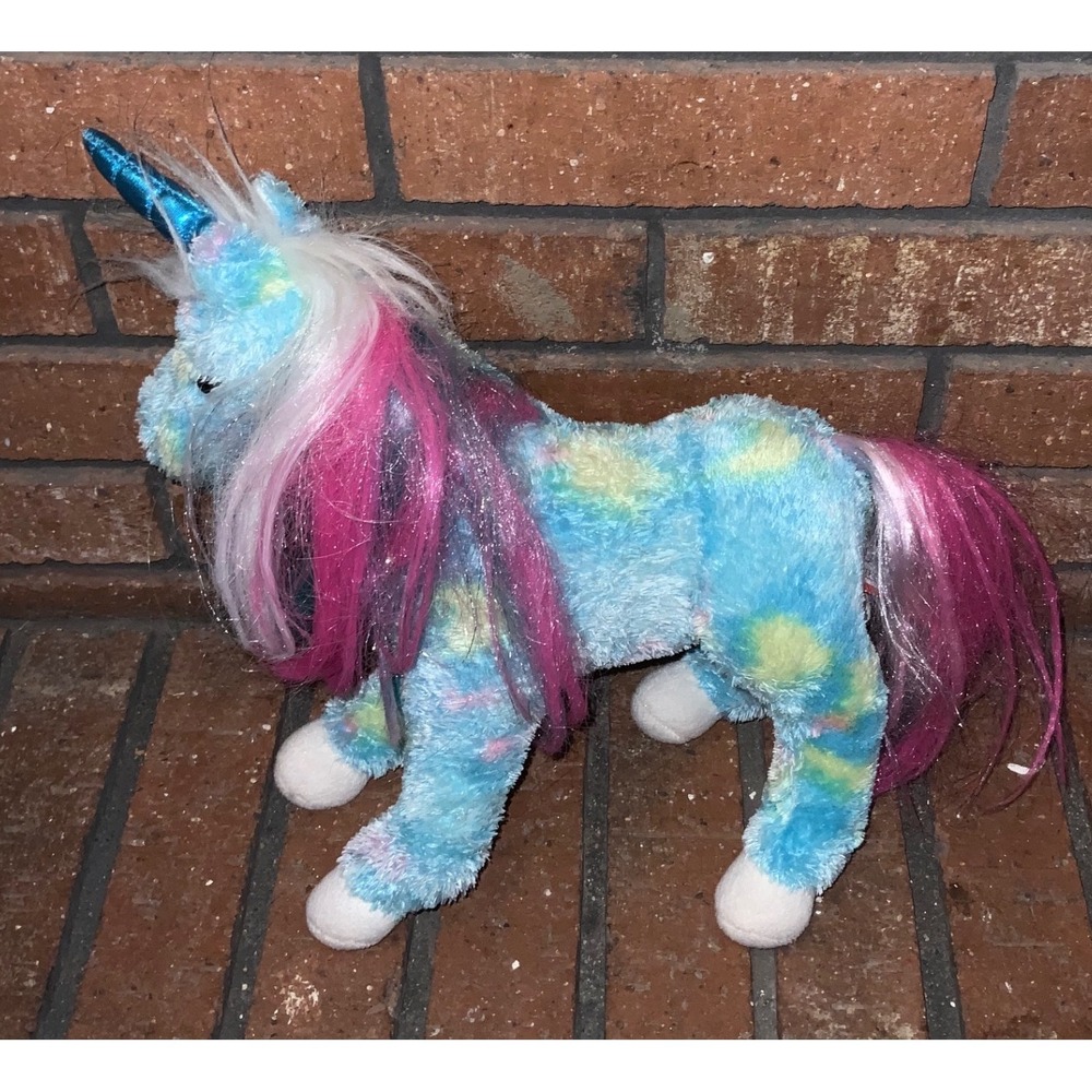 Douglas Cuddle Toy Blue Rainbow Sapphire Unicorn Plush Metallic Horn Tinsel Mane